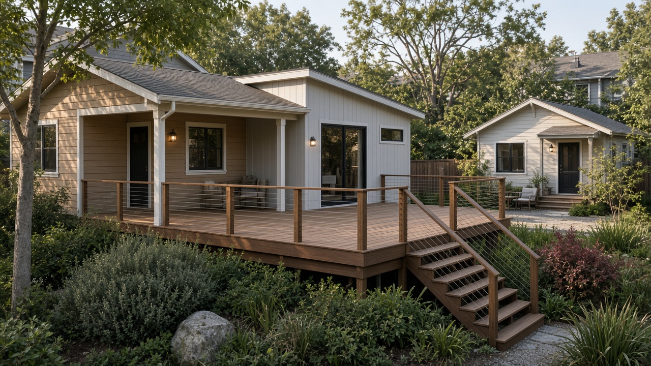 Bay Area home with a tasteful addition, modern deck, and backyard ADU